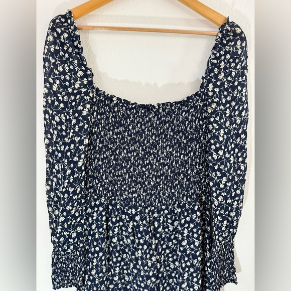 Reformation Kelli Smocked Bodice Fit & Flare Mini Dress Blue White Floral Sz L - Picture 6 of 15